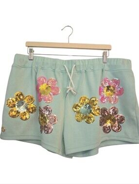 Simply Southern Mint Green Sequin Flower Women's Shorts Size:  XXL Plus